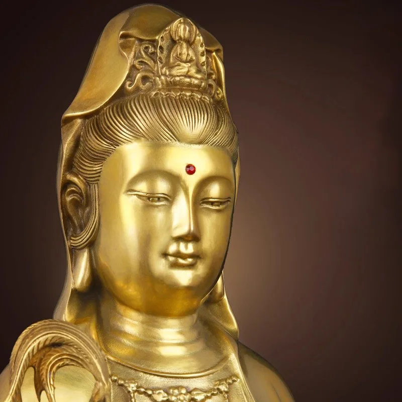 Pure Brass Guanyin Statue South Sea Lotus Seat Bodhisattva, Buddhist Altar Decor,  Blessing Figurine,  Handmade Copper Avalokite