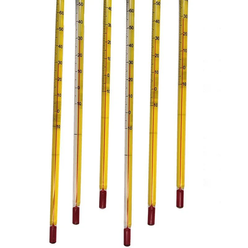 노란색 배경 빨간색 물 온도계 유리 막대 30 cm 0-100도 화학 실험 농업 물 온도계