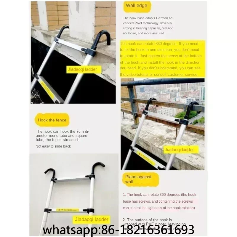 1.5M 1.9M Aluminum Alloy Ladder Portable Telescopic Household Folding Lifting Hook Pedal Single Ladder Indoor And Outdoor