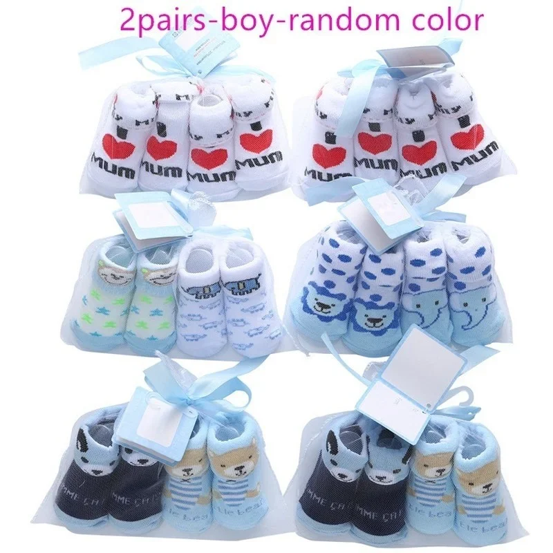 2Pairs Infant Baby Cotton Socks for Girls Newborn Boy Toddler 0-12