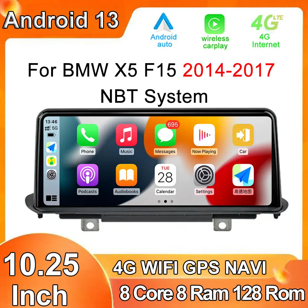 

10.25" Android 13 Touch Screen For BMW X5 F15 2014-2017 NBT System 4G Car Wireless Carplay Monitor Multimedia Player Speacker
