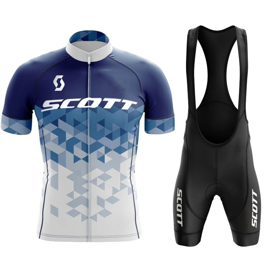 SCOTT-사이클링 저지 세트, 사이클링 자전거 의류 반팔 저지 빕 반바지 