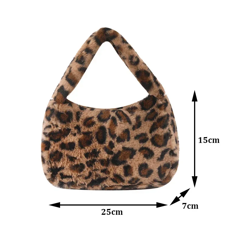 Y2k Korean Plush Retro Print For Women Underarm Leopard Zebra Pattern Fluffy Tote Bags Small Purses Handbags_voghion.com