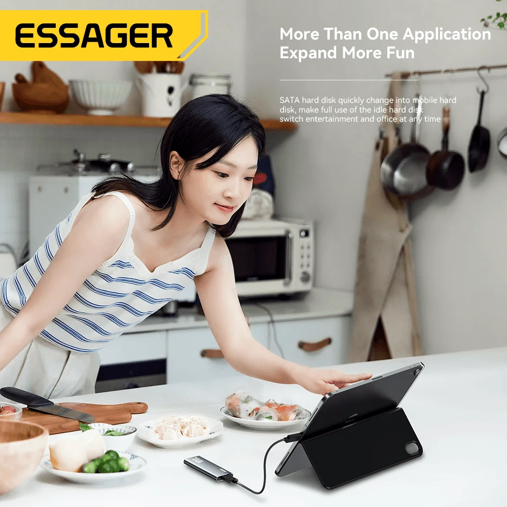 Essager M.2 SSD Case Portable NVME SATA USB 3.2 Type C External Hard Disk Box 10GbPS High-Speed Storage Enclosure HDD Enclosure External Hard Drive Housing M2 SSD Enclosure Hard Disk Case