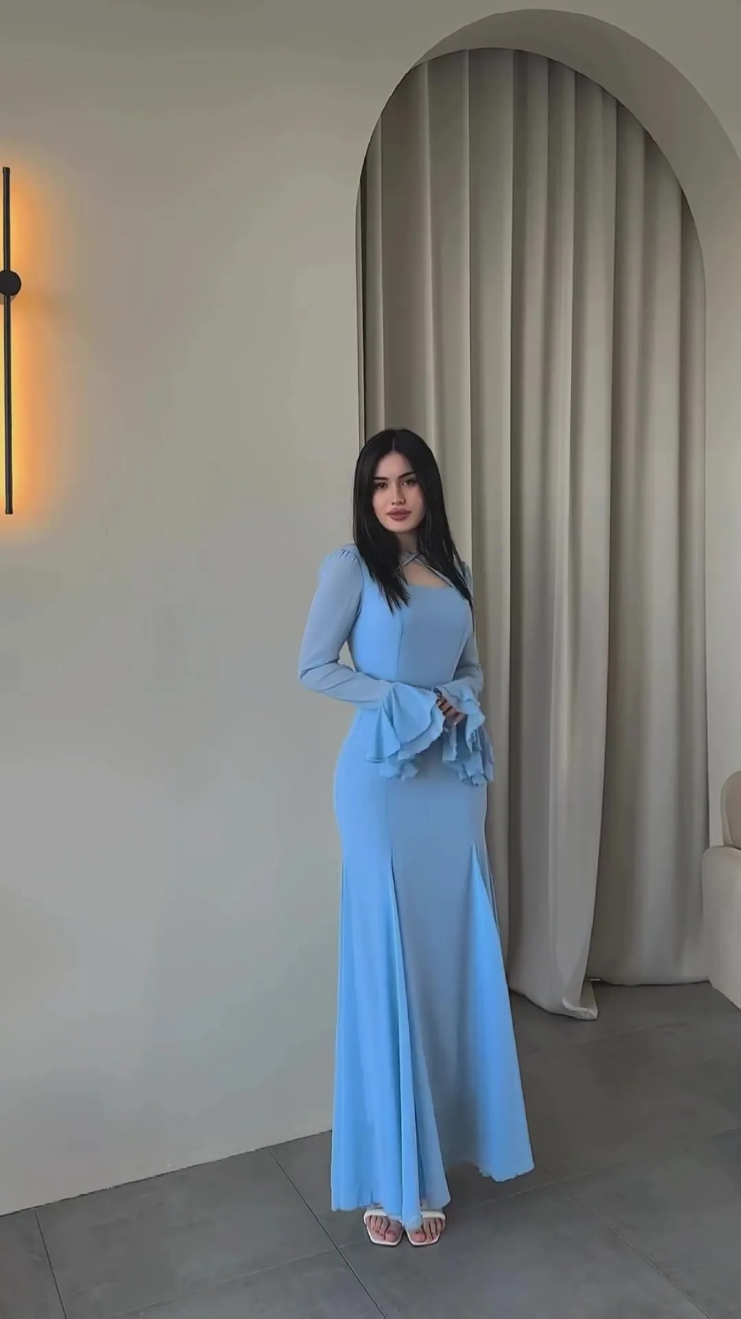 Fashion Autumn Ruffled Long Dress Women Bandage Slim High Waist Elegant Patchwork Party Dress Women's Chiffon Maxi Dress