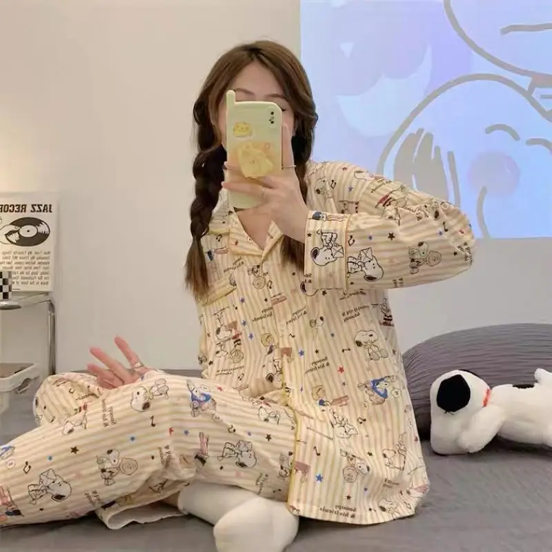 

Miniso Snoopy мультфильм Фланелевая пижама комплект с круглым вырезом коралловый бархат одежда для сна Милая Студенческая Домашняя одежда осень зима женские пижамы