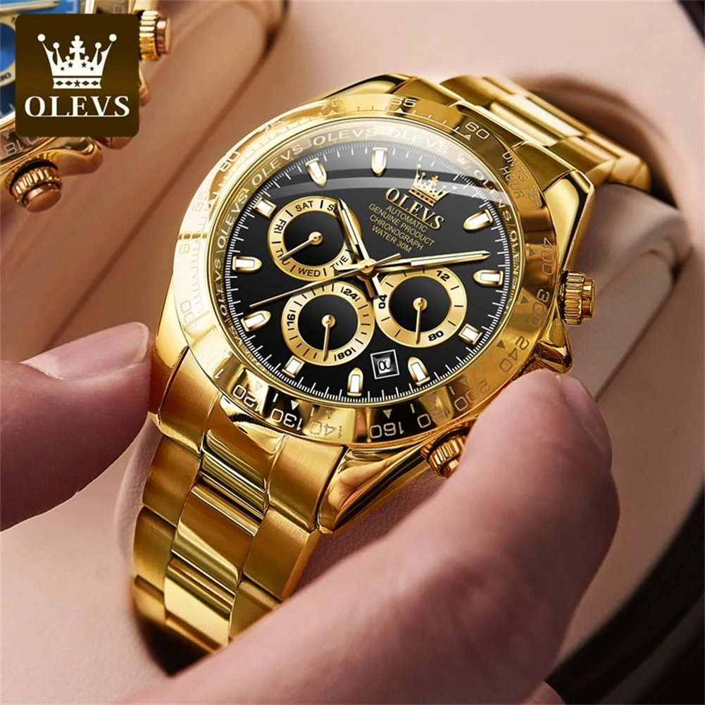 OLEVS 6638 Automatic Mechanical Watch For Men Week Calendar Display Fashion Man Wristwatch Top Brand Waterproof Original Watches