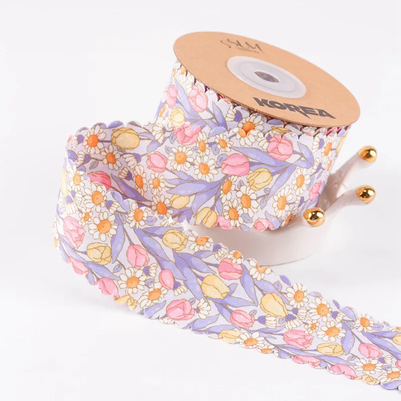 9-10 야드 25MM 38MM 레이스/파도/데이지/튤립 리본 0801R03 Bowknots 만들기 어린이 헤어 액세서리 소재 수제 Carfts