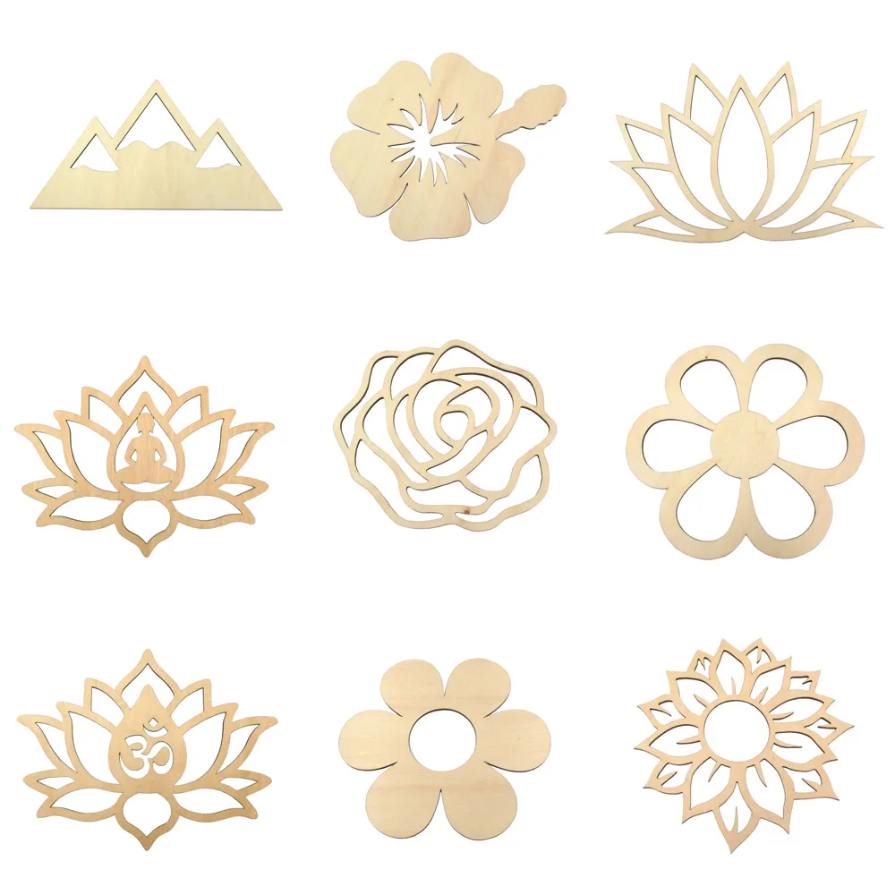2-8inch Unfinished Wooden Blank Flower Leaves Theme Wood Cutouts Flowers Shapes For DIY Craft Embellishments Wedding Party Decor