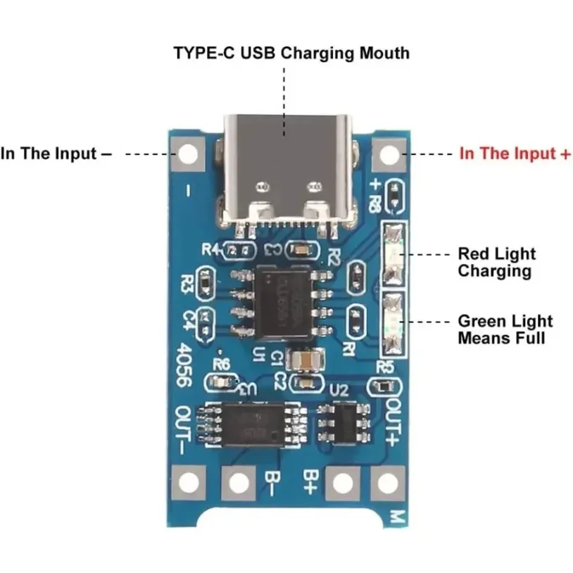 USB Type C Charge Module With Protect 10pcs 5V 1A 18650 Lithium Battery Charging Board PLR TP4056 Lithium Charging Mini/Micro