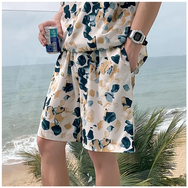 Summer Men Printing Sets Oversized Shirt and Shorts Thin Soft Casual Clothing Single Pocket Leisure Suit Man