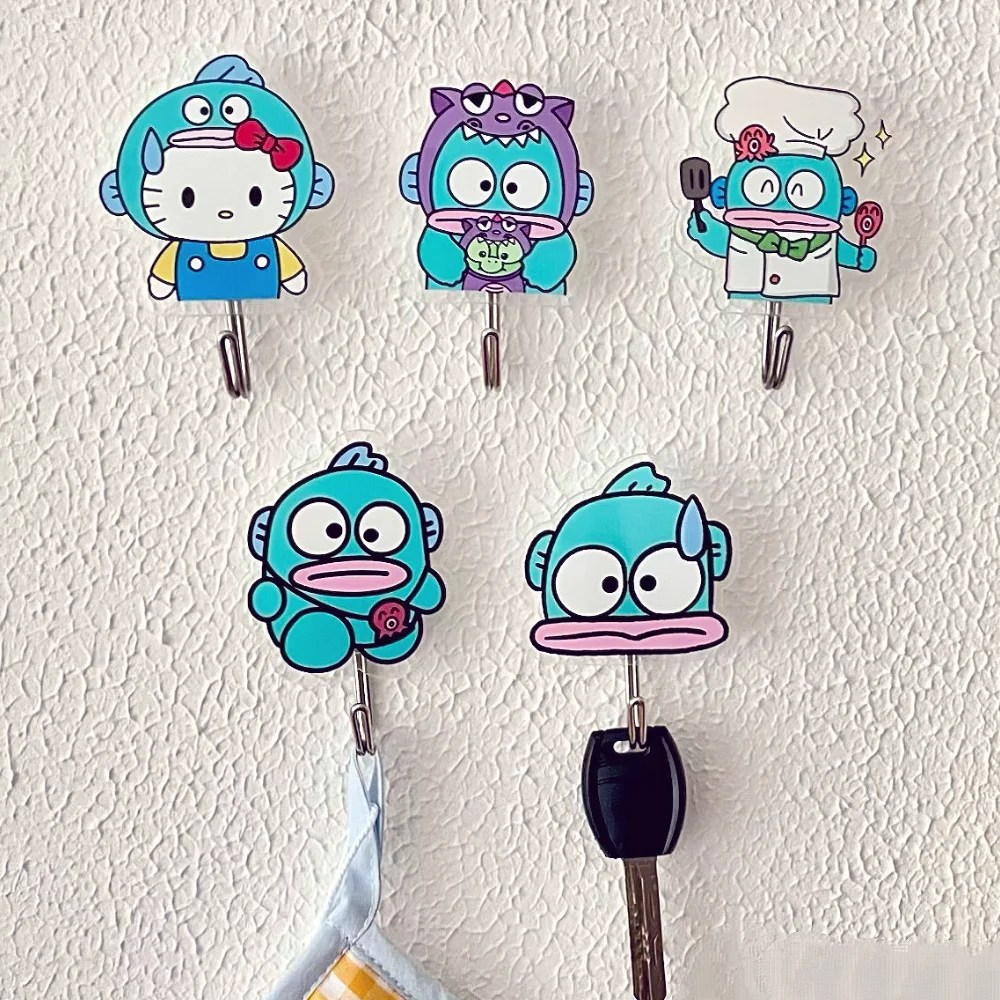 

Kawaii Acrylic Self Adhesive Hook Sanrio Hangyodon Anime Key Door Hanger Home Organizer Hook Cartoon Multi-Purpose Wall Hooks