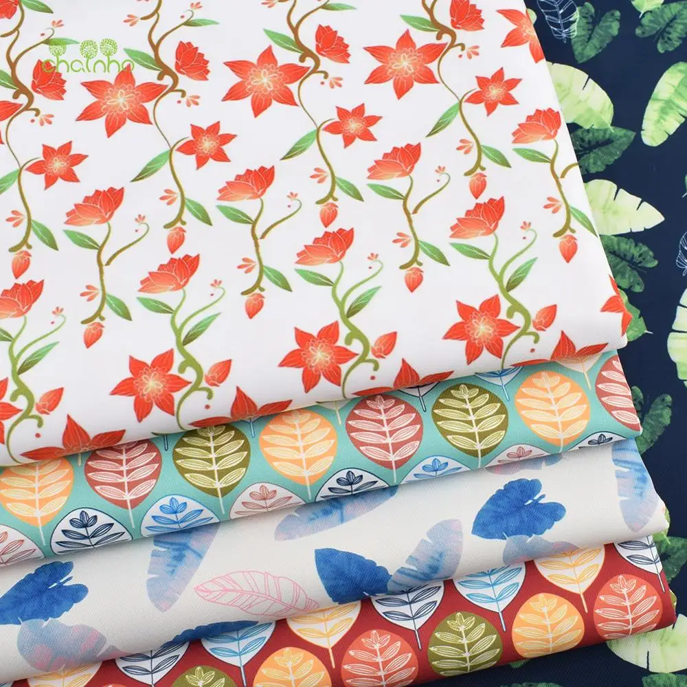 Chainho,Digital Printing Waterproof Fabric,DIY Quilting & Sewing Material, Flower& Leaves Series,For Suitcase,Handbag,Tablecloth