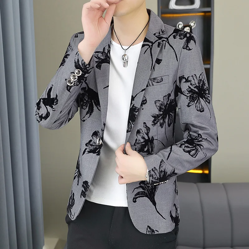 Men's Fashion Gentleman Business Outdoor Travel Print Wedding Slim-fit Korean Trend Handsome Youth Casual Blazer