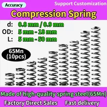 

65Mn Wire Diameter 0.8 / 0.9mm Cylidrical Coil Compression Spring Return Compressed Springs Release Pressure Spring Steel Coils