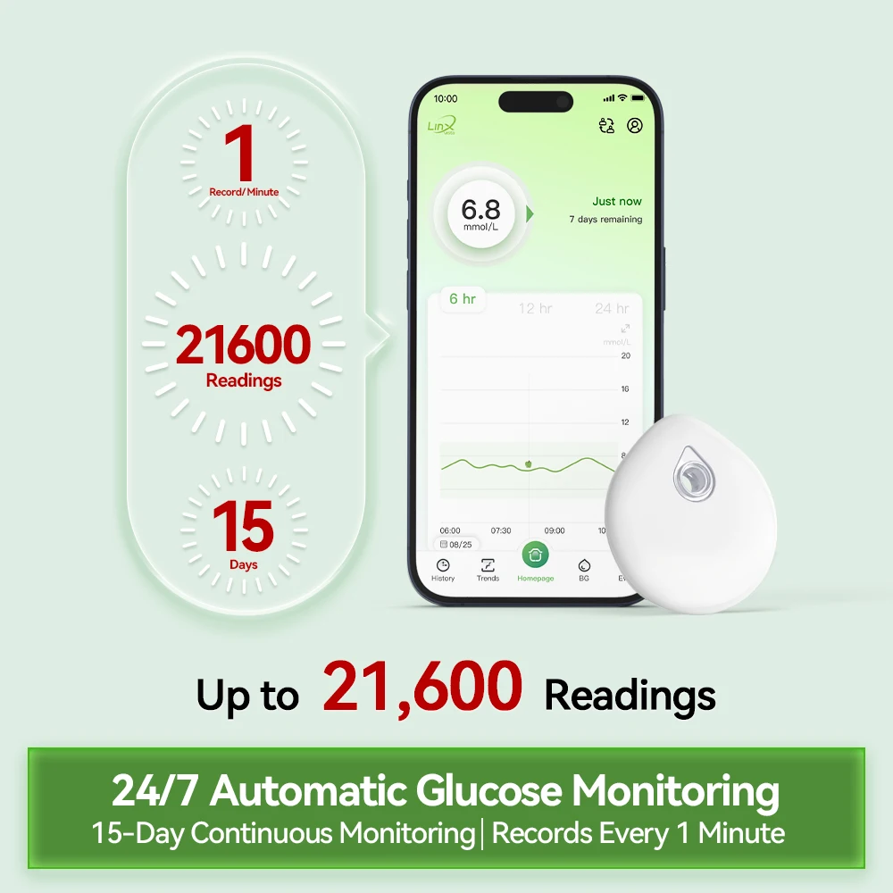 MicroTech LinX vista CGM 15-Day Continuous Glucose Monitor Real-Time Blood Glucose Monitoring Diabetes Management