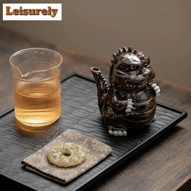 200ml Creative Foolish Dragon Old Rock Clay Teapot Handmade Tea Infuser Pot Tea Maker Kettle with Filter Drinkware Decoration