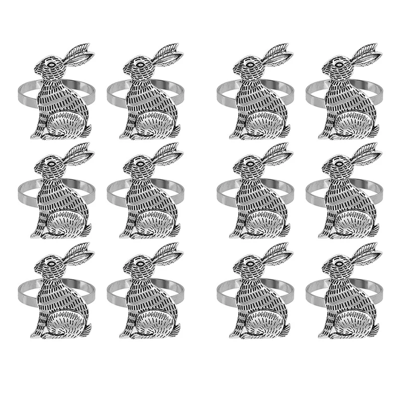 

12X Easter Bunny Napkin Rings Rabbit Napkin Ring Holders Metal Table Decor For Easter Party Banquet Dinner