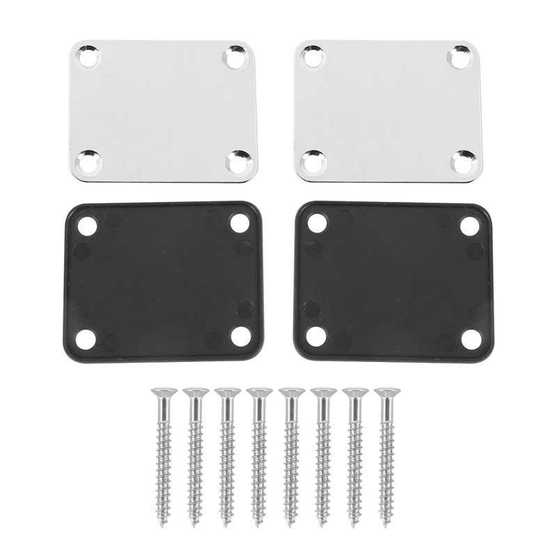 

New 2 Pcs Guitar Metal Neck Plates With Plastic Mat For Strat Tele Style Electric Guitar Replacement, Chrome