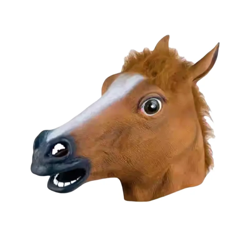 Horse Head Mask Halloween Cosplay Costume Creepy Animal Costume Prop Headgear Halloween Decor Funny Rubber Animal Head Mask