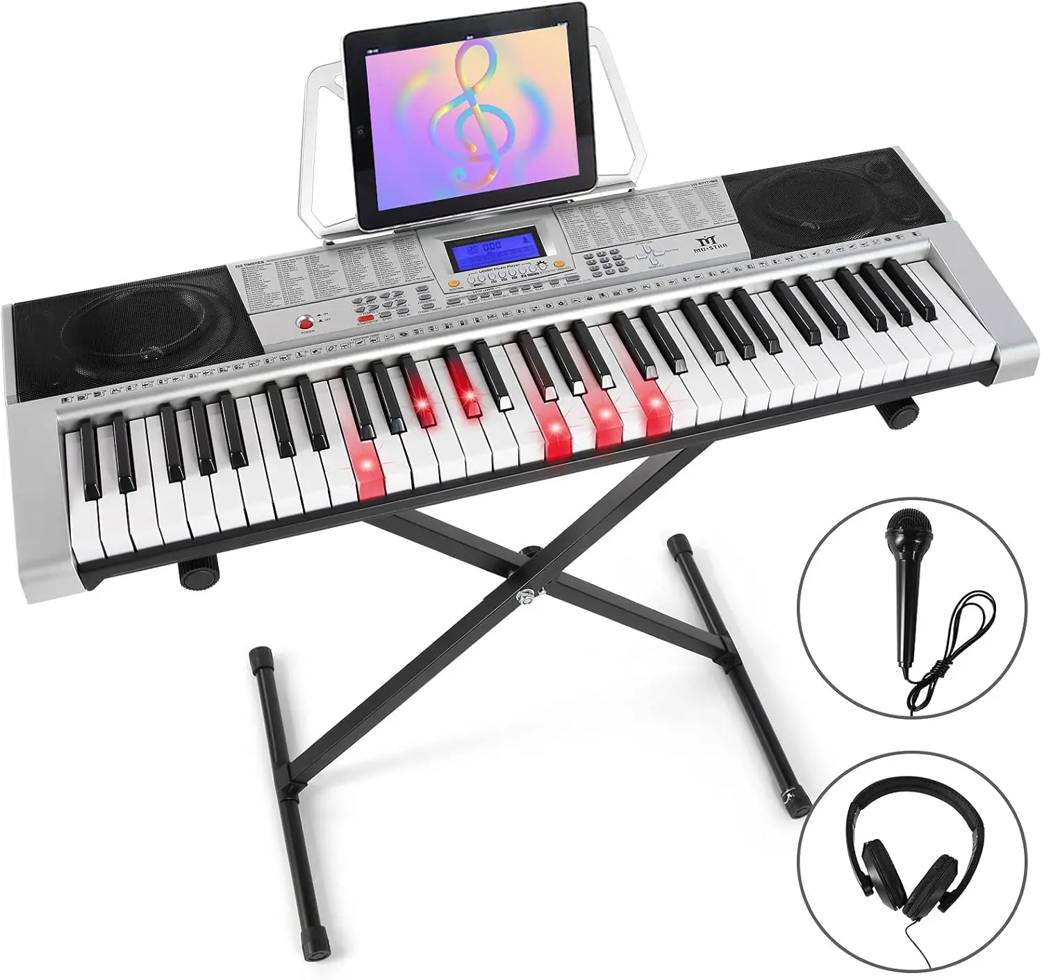 61 Key Piano Keyboard, MEKS-400 Electric Piano Keyboard with Lighted Up Keys, Learning Keyboards for Beginners, Stan