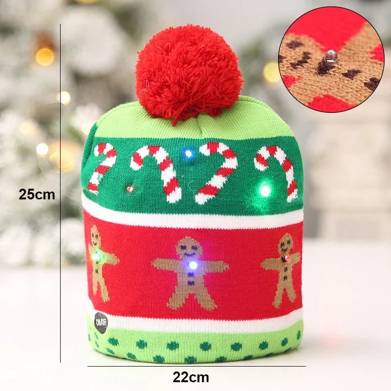 LED Knitted Christmas Hat Scarf For Adults And Children Light Up Beanie Illuminate Warm Hat New Year Christmas Decor With Ball