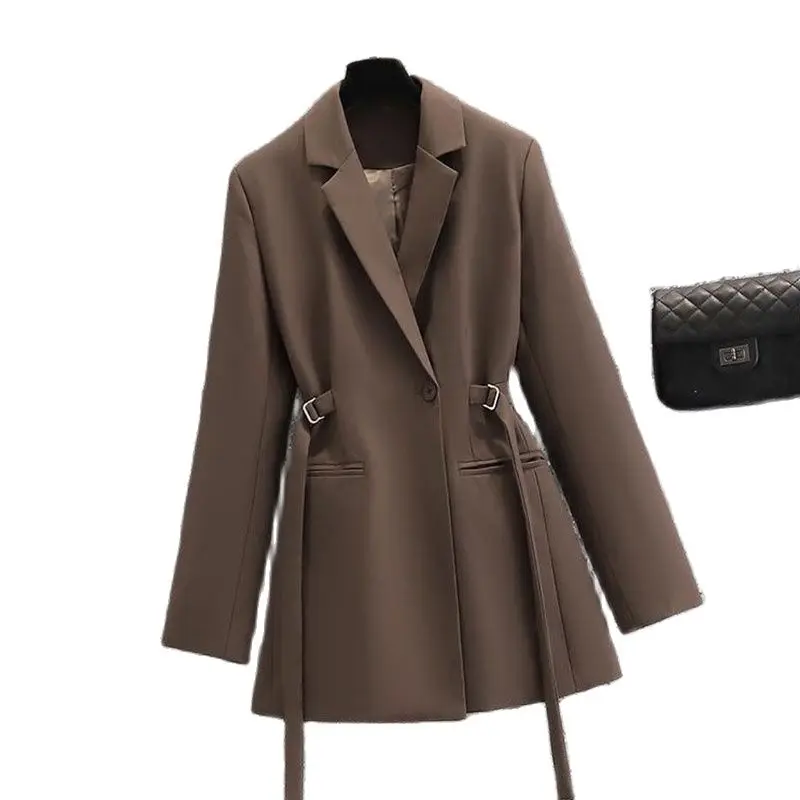 

Fashion Design Women's Blazer Coffee Black Elegant Loose The Waist Spring Autumn Suit Jacket Female Outerwear Tops 2023 New