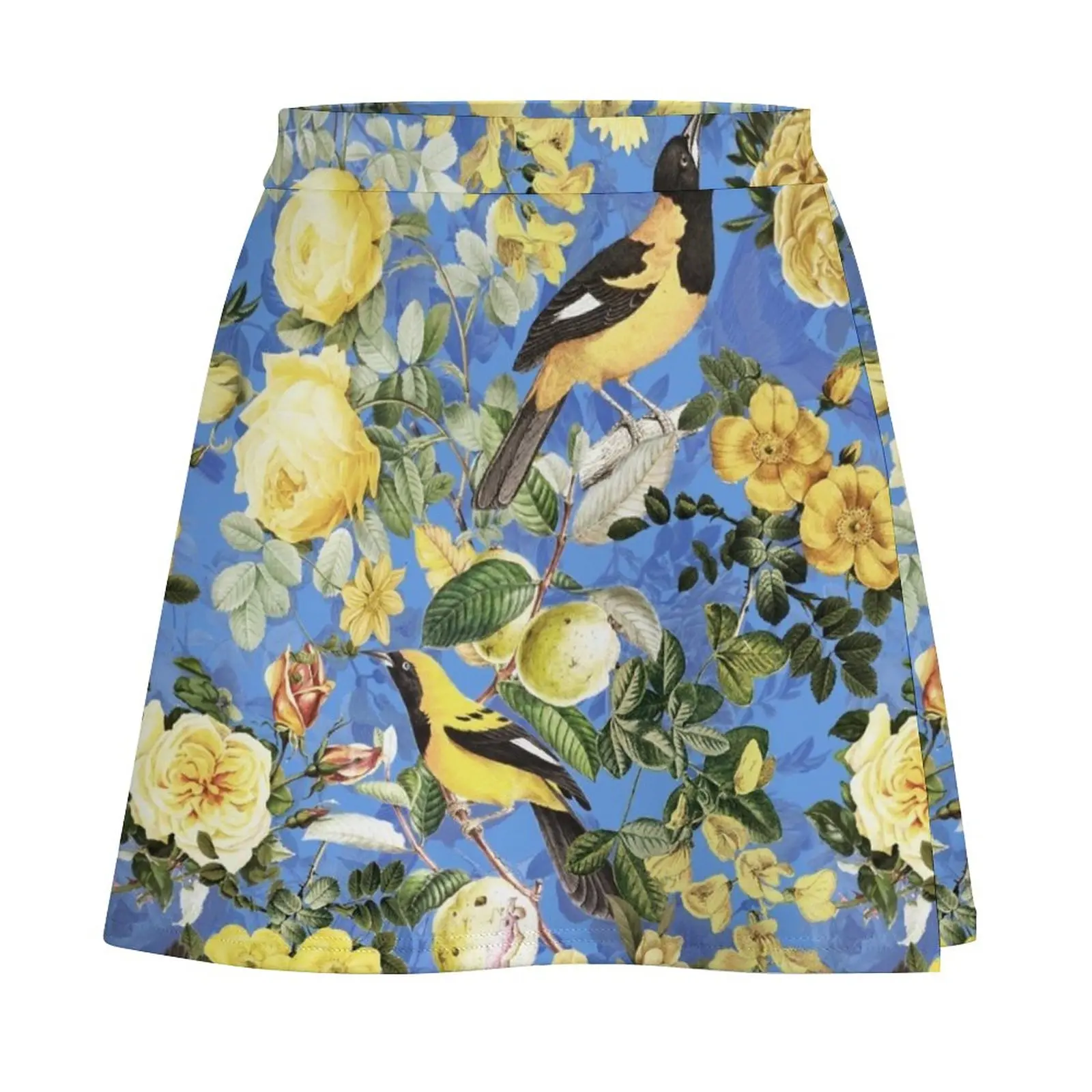 Antique Blue And Yellow Botanical Flower Rose Garden Mini Skirt Skirt shorts clothes rave outfits for women