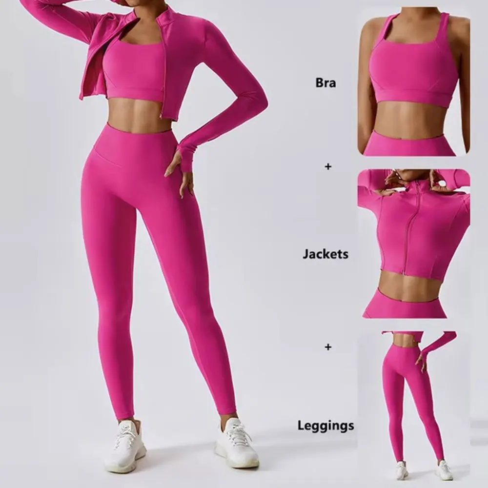 Yoga Set 3Pcs Sports Set Women Workout Suit Quick-Drying Yoga Clothes Gym Jackets Sportswear Female Running Jackets Women yoga set sports set gym workout set sportswear set fitness set