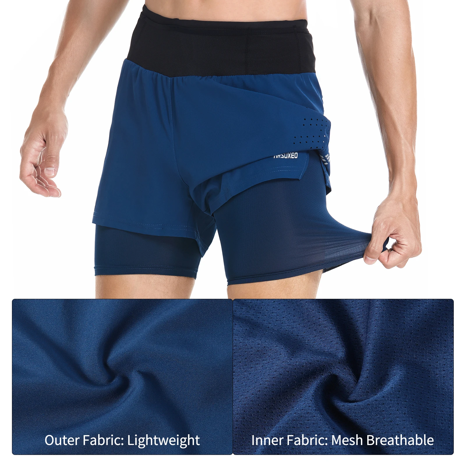 ARSUXEO Men's Trail Running Shorts Sportswear 2 in 1 Wrap-Around Pockets Gym Training Exercise Joging Athletic Shorts B233 3