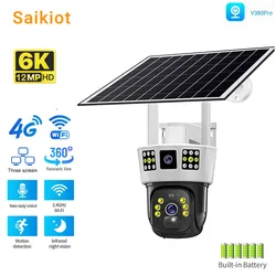 Saikiot V380 Pro 3 Screens Dual Lens 8MP 4K PTZ 4G Solar Powered CCTV Security Camera 360 Outdoor Camera Solar Sim Card V380
