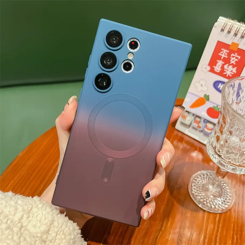 Luxury Gradient Soft Silicone Magnetic Case with Lens Film Cover