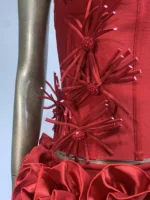 High End Fashion Women Red Bandage Outfit Halter Slash Neck Corset Top And Rose Mini Skirt Two Pieces Sets Evening Club Party - Image 6