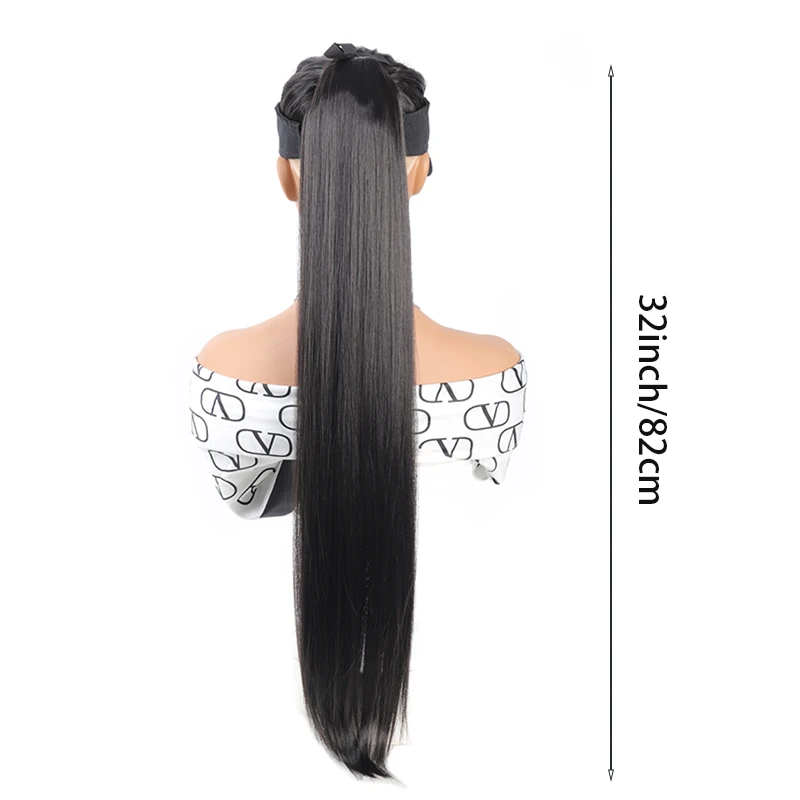 LUPU Synthetic Long Straight tied Ponytail Hair Extensions 32Inch Heat Resistant Pony Tail Hair piece For Women Daily Party