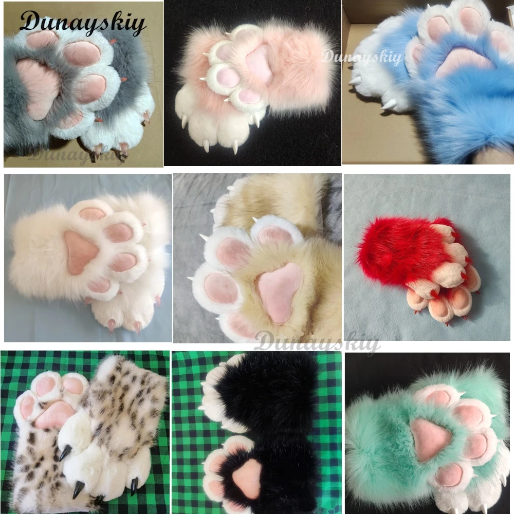 

Cute Plush Cosplay Costume Furry Color Animal Paw Gloves Cat Girl Gloves Cat Paw Cute Plush Fursuit Spot Finished Product