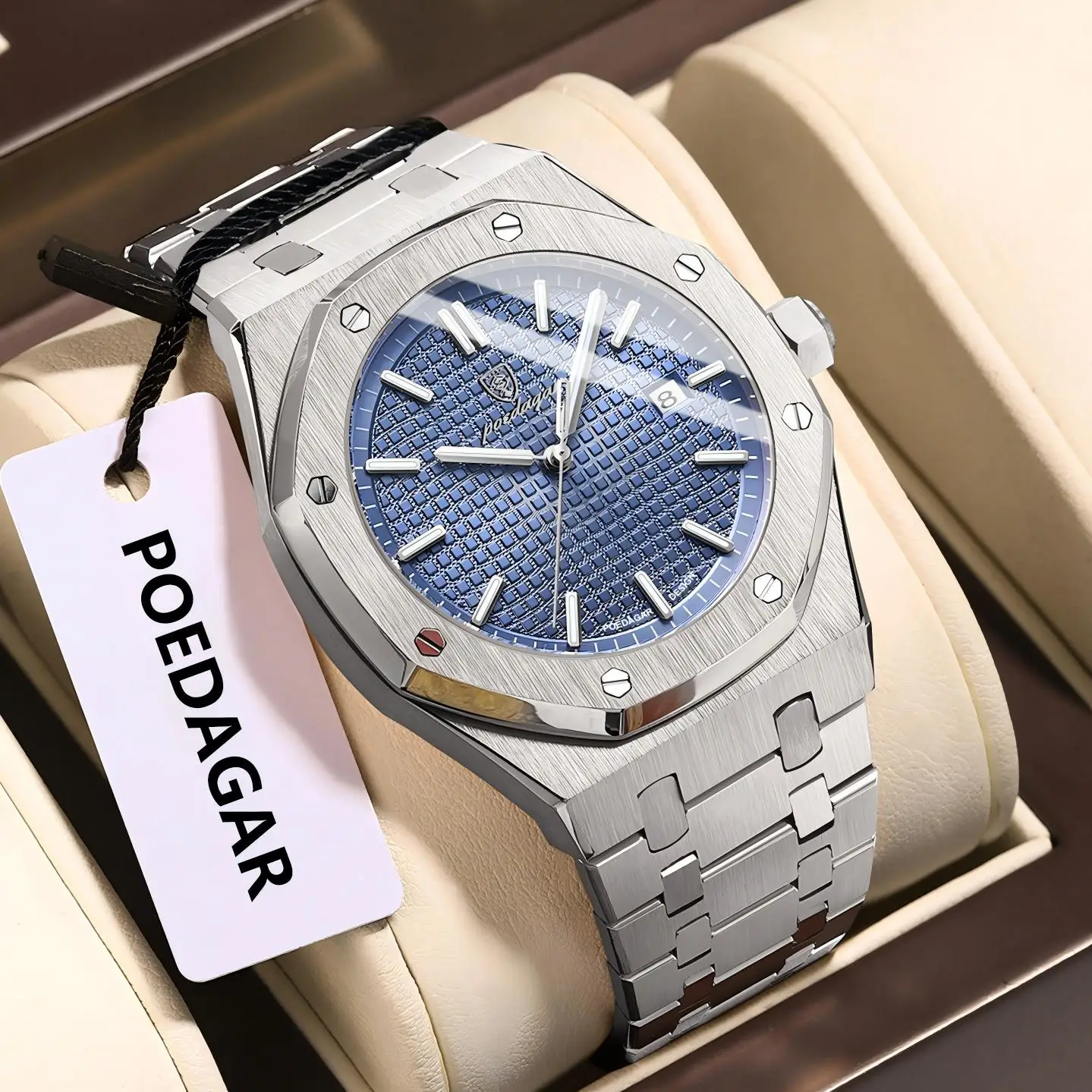 POEDAGAR Luxury Original Man Clock Date Luminous Waterproof Stainless Steel Men Wristwatch Business Fashion Quartz Men's Watches