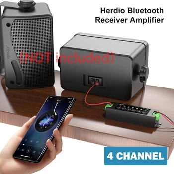 Herdio 4-Channel Bluetooth Amplifier 200W Power Output With 24V5A AC-DC Power Supply Wall Mount USB/MIC/AUX For Passive Speakers 5