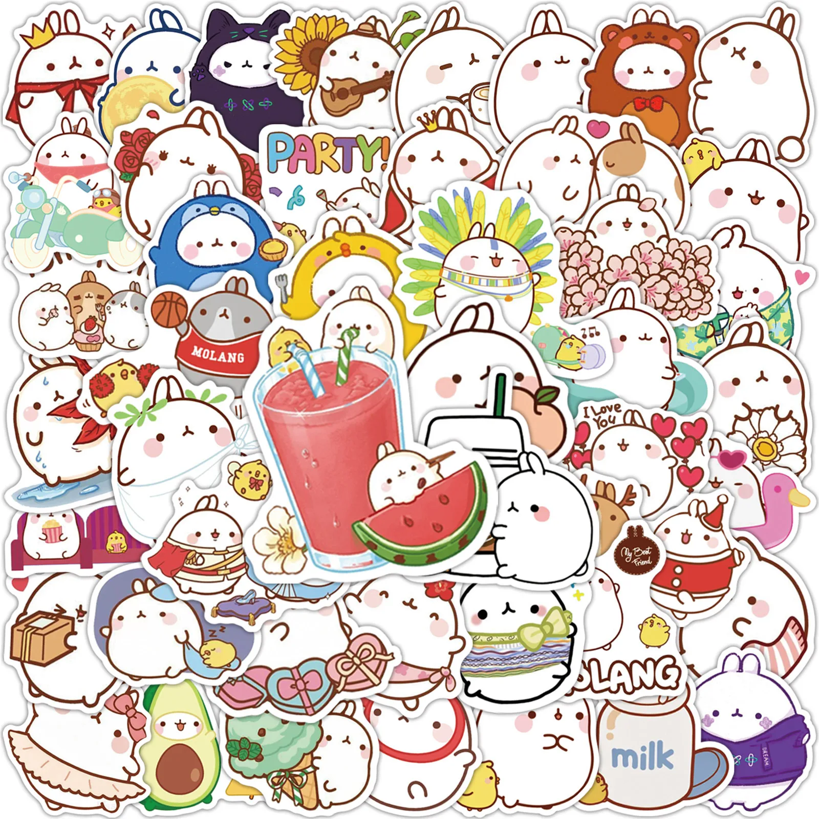 

10/30/50pcs Cartoon Cute Round Rolling Rabbit Graffiti Stickers Animal Water Cup Trolley Case Laptop Pvc Decal Decor Stickers