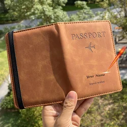 Customized Designer Passport Cover with Elastic Band (Brown with name)
