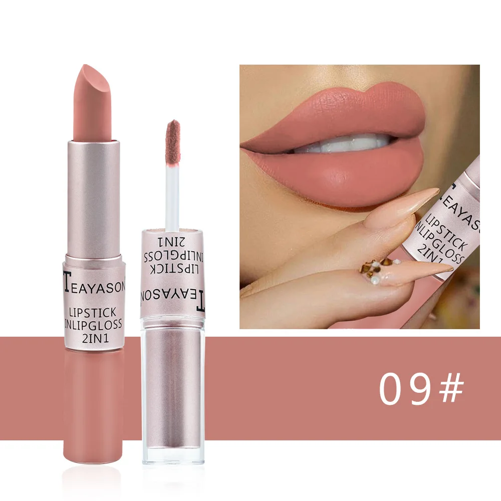 1PC rossetto rosa Sexy Lip Gloss 2 In 1 Lip Tint Waterproof Long -Lasting Moisture Red Lip Matte Lipstick Make-Up per le donne