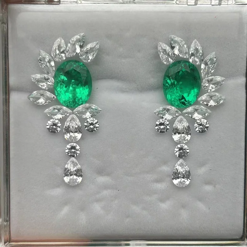 

Pirmiana Oval 8x10mm Lab Grown Emerald Gemstones & D Moissanite Loose Stone Set for DIY Jewelry Earrings Making