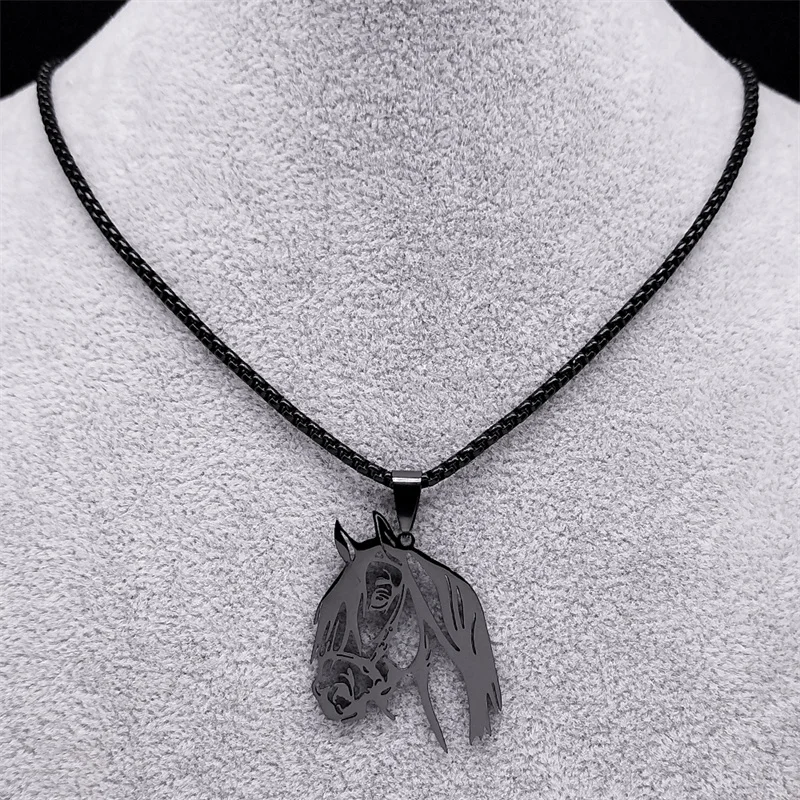 Gotische Halskette mit Pferdekopf-Anhänger für Damen/Herren, Edelstahl-Tierketten-Halsketten, Geschenk für Pferdeliebhaber, Schmuck, Colgantes N6331S6 – Detail 7