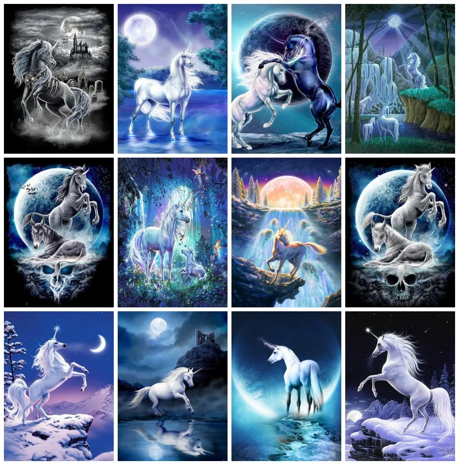 

DIY 5D AB Diamond Painting of Moonlight Unicorn Full Square and Round Diamond Embroidery Mosaic Cross Stitch Decor Novelty 2023