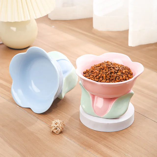 Flower Ceramic Cat Bowl Pet Food  Bowl for Cats Dogs Supplies Neck Protection 2