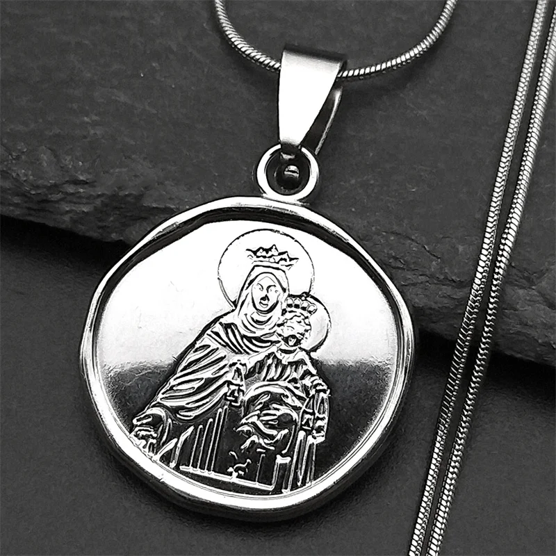Virgin Mary Hold Baby Jesus Pendant Necklace for Women Men