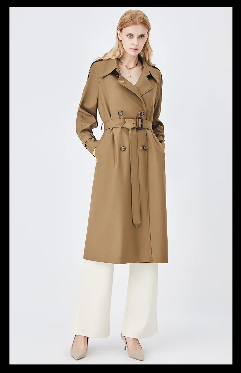 

2022 Autumn Korean Style Chic Women's Elegant Double-breasted Wind Overcaot High Quality Belt Trench Coat C715