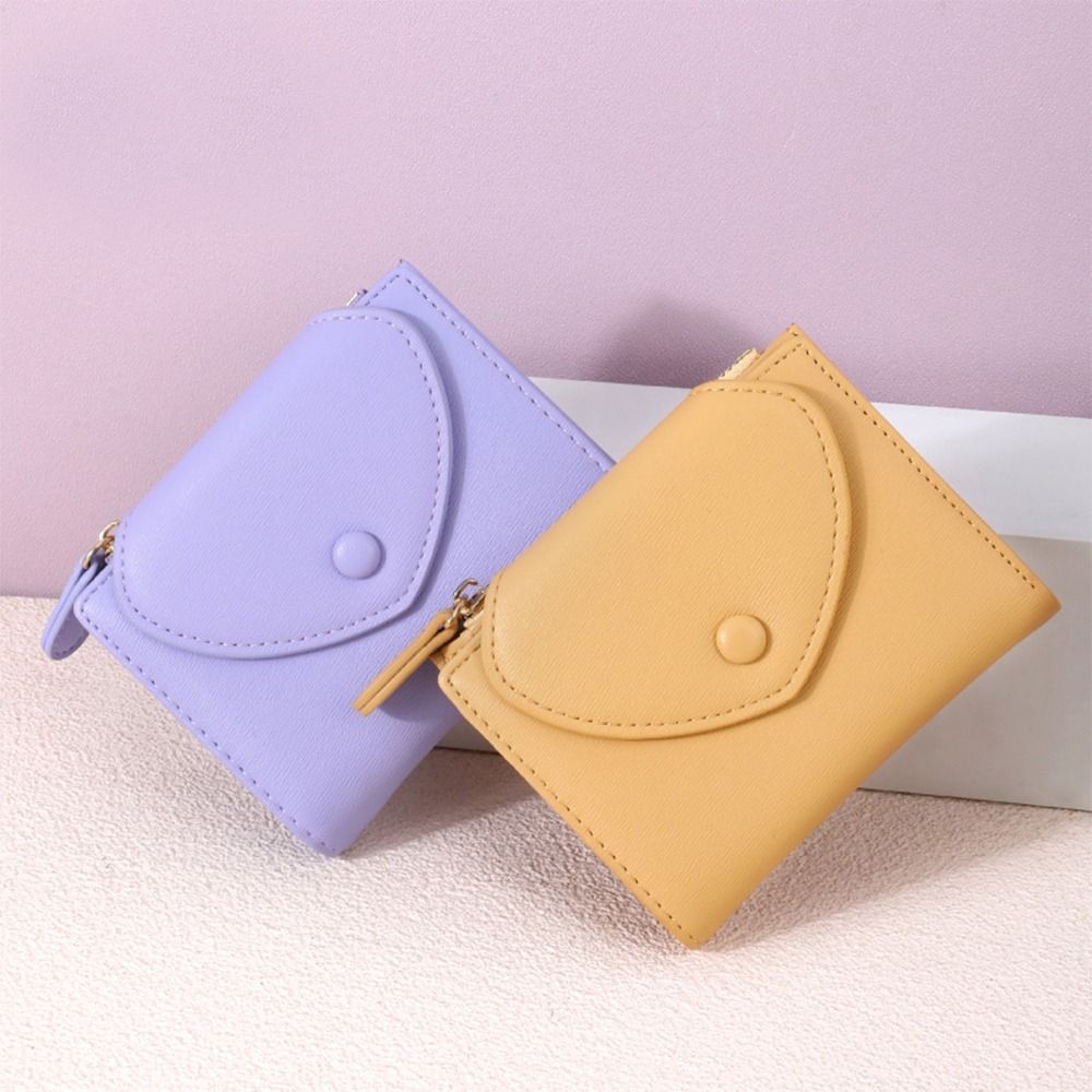 Heart-shape Money Bag Fashion PU Three Fold Coin Purse Multi-purpose Solid Color Mini Wallet for Women Student