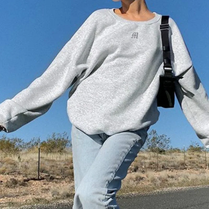 2024 Women Autumn Spring Tops Embroidery Long Sleeve Oversize Kawaii Sweatshir Hoodie Ladies New Fashion Harajuku Pullovers S-L