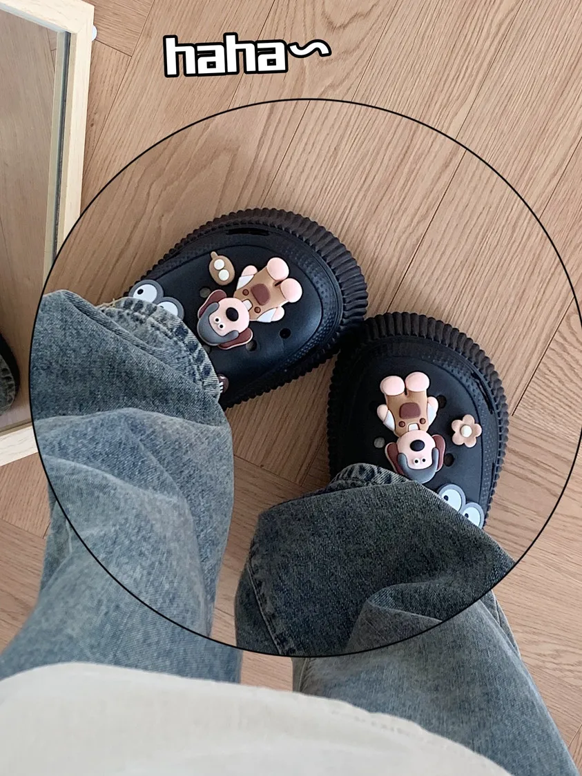 Cute Cartoon Dog Women Slipper Hole Garden Shoes 2023 Summer Outdoor EVA Anti Slip Sponge Cake DIY Thick Sole Sandals Female