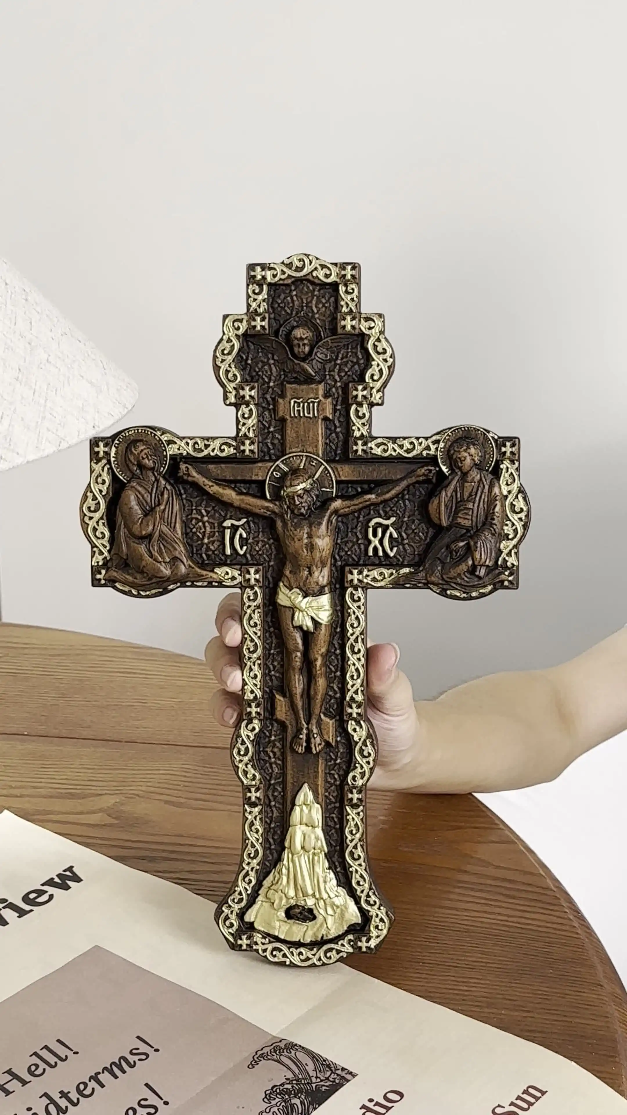 Cruz Ortodoxa Rusa De Pared De Madera | 20x11 Cm, Doble Cara | Decoración Para Hogar O Capilla